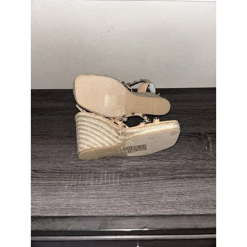 Dolce Vita Maxton Tan Espadrille Strappy Studded Square Wedge Sandals Size 9